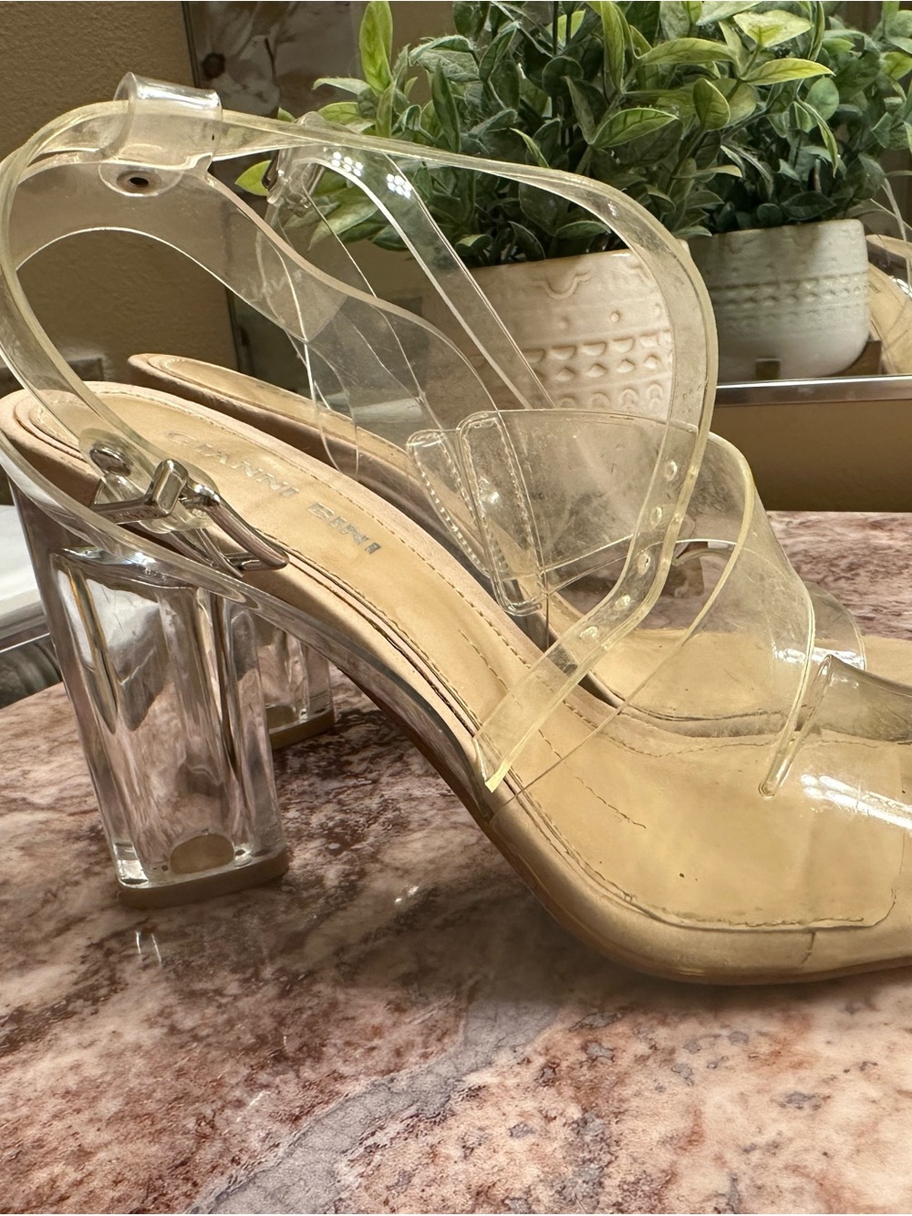 Gianni Bini Clear Strap Block Heel Sandals